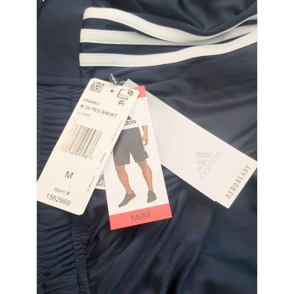 Adidas 3 Stripe Men’s M Active Drawstring Shorts + Zipper Pockets Aeroready Navy - Picture 7 of 9